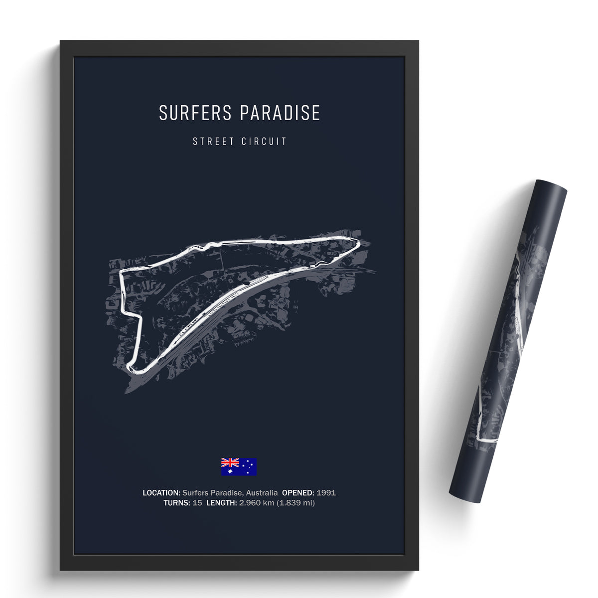 Surfers Paradise Street Circuit Racetrack Print Illustrated Tracks