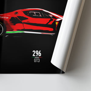 Ferrari 296 GT3 - Race Car Poster Print Close Up