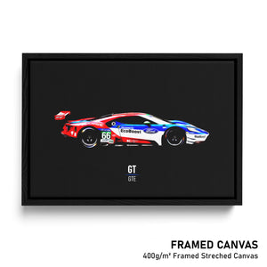 Ford GT GTE - Race Car Framed Canvas Print