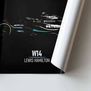 Mercedes W14, Lewis Hamilton - Formula 1 Poster Print Close up