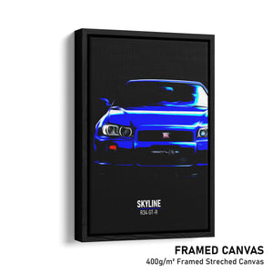 Nissan Skyline R34 GT-R - Sports Car Framed Canvas  Print